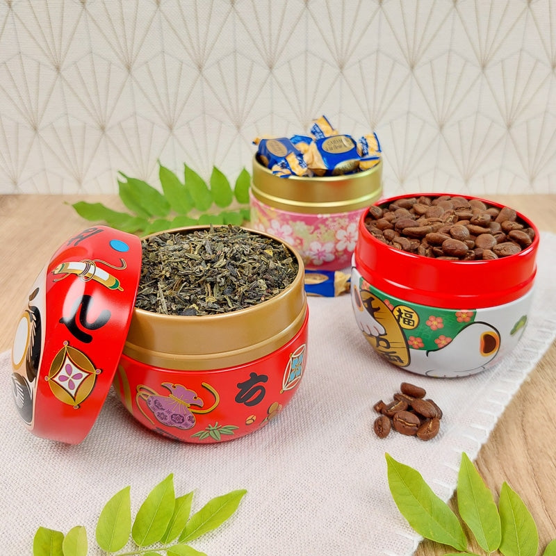 Lata Dorada de Metal para Té Maneki Neko