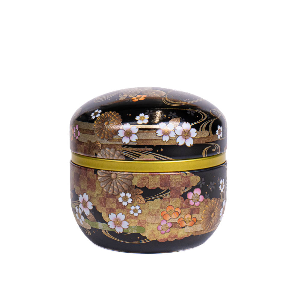 Lata para Té Redonda - Floral Negra