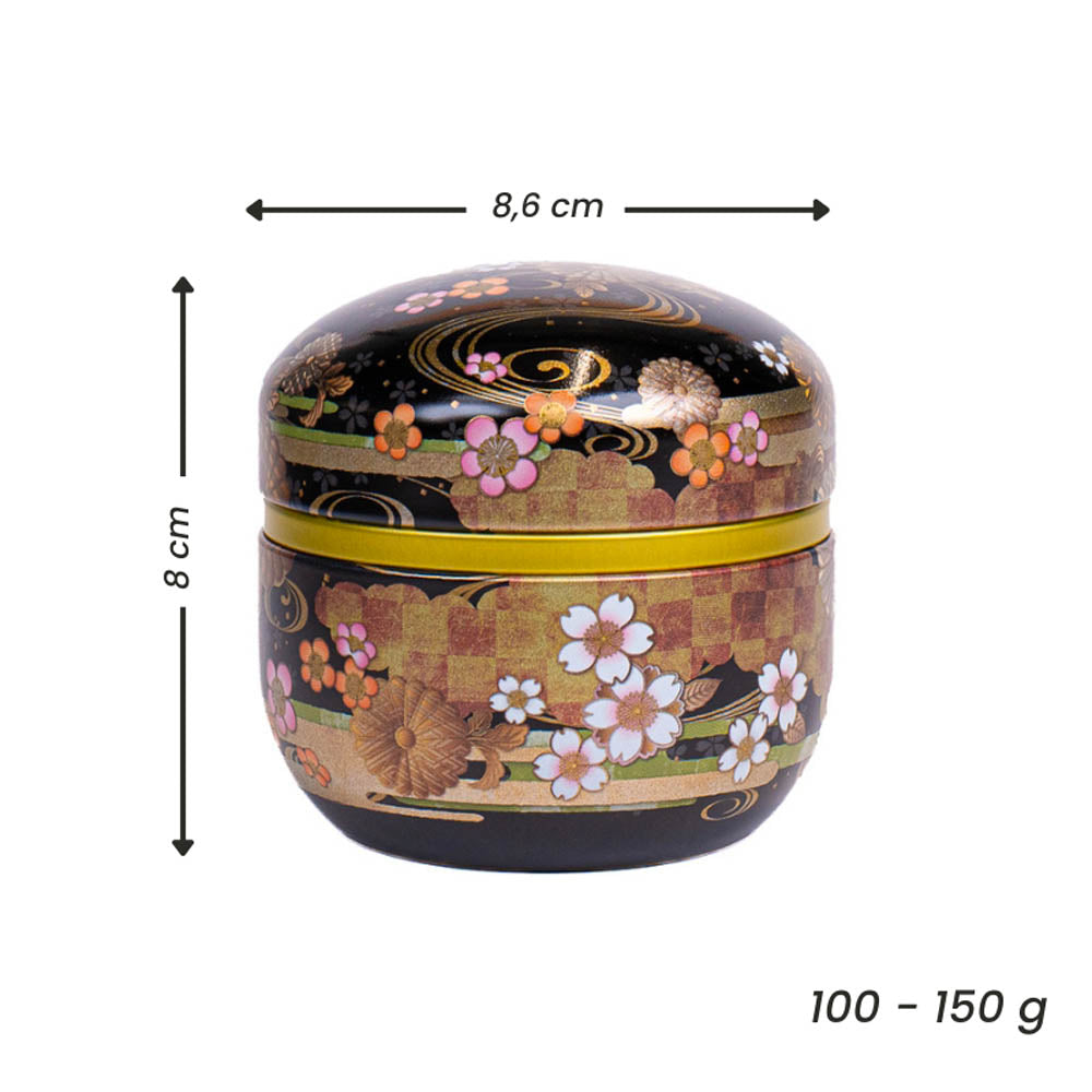 Lata para Té Redonda - Floral Negra