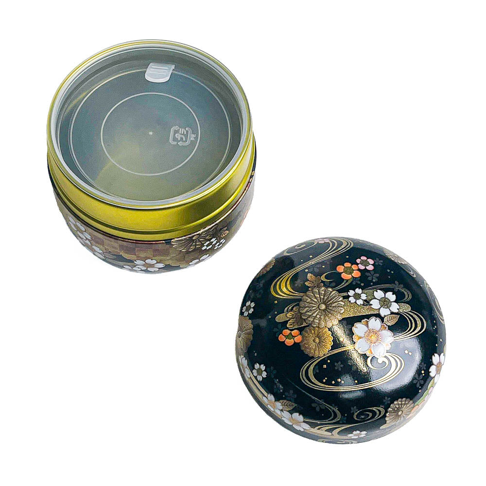Lata para Té Redonda - Floral Negra