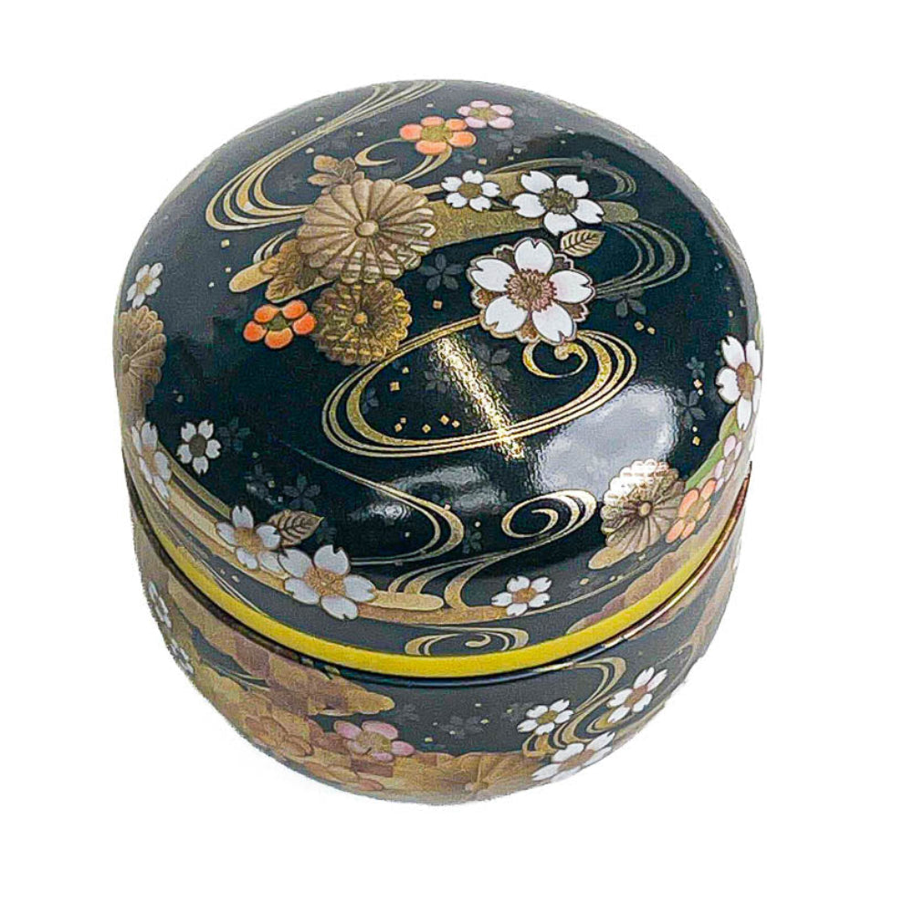 Lata para Té Redonda - Floral Negra