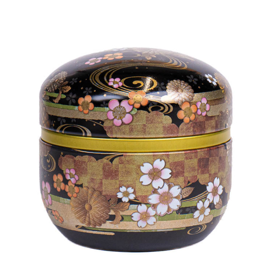 Lata para Té Redonda - Floral Negra