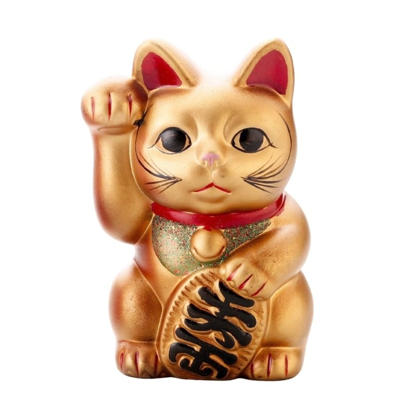 Maneki Neko Cerámica Dorada - 15 cm