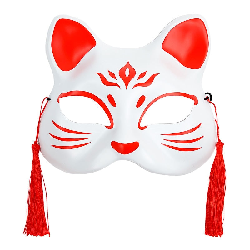 Mascara de Gato Japonesa Blanca y Roja