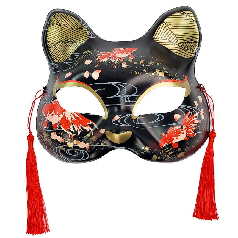 Máscara de Gato Japonesa Negra y Roja