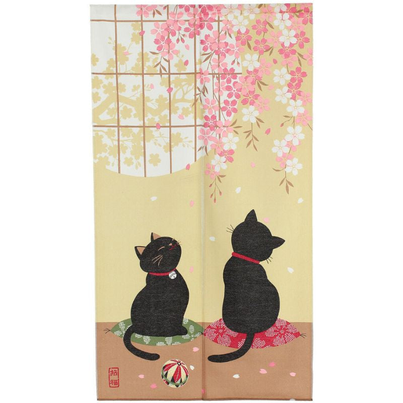 Noren japonés Sakura Neko - 85 x 150 cm