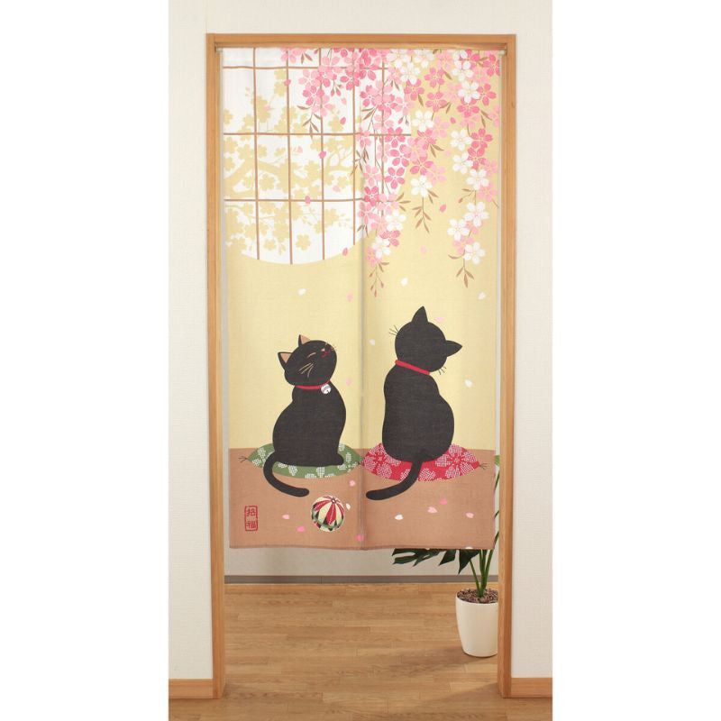 Noren japonés Sakura Neko - 85 x 150 cm