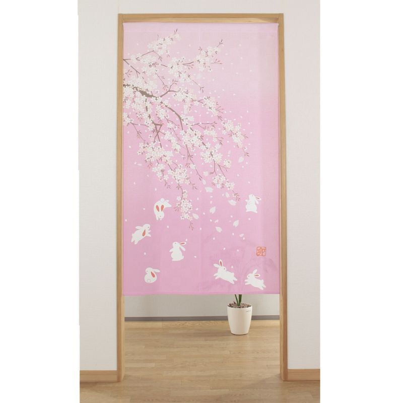 Noren Japonés Sakura Usagi 85 x 150 cm