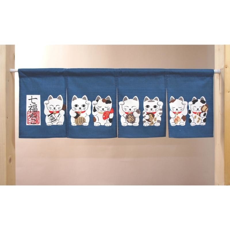 Noren Maneki Neko Corto Azul 85 x 30 cm