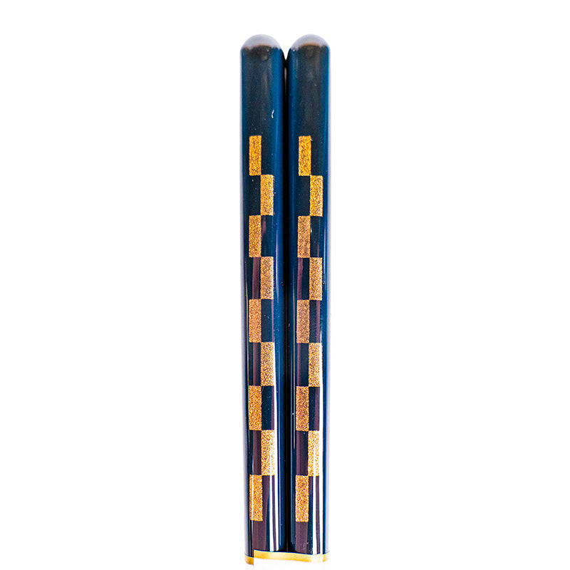 Palillos japoneses azul noche con motivos Ichimatsu dorados