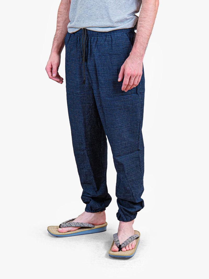 Pantalón Japonés Hombre – Cuadros Kōshi Azul Noche