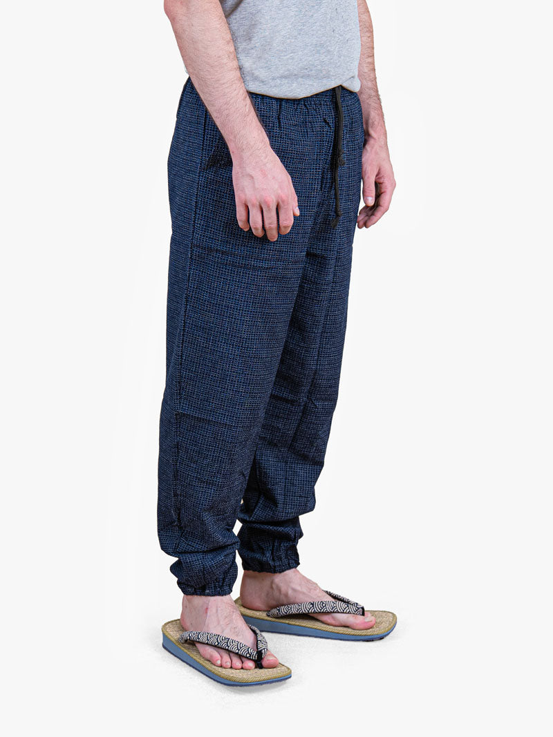Pantalón Japonés Hombre – Cuadros Kōshi Azul Noche