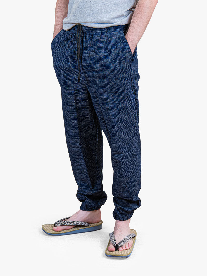 Pantalón Japonés Hombre – Cuadros Kōshi Azul Noche