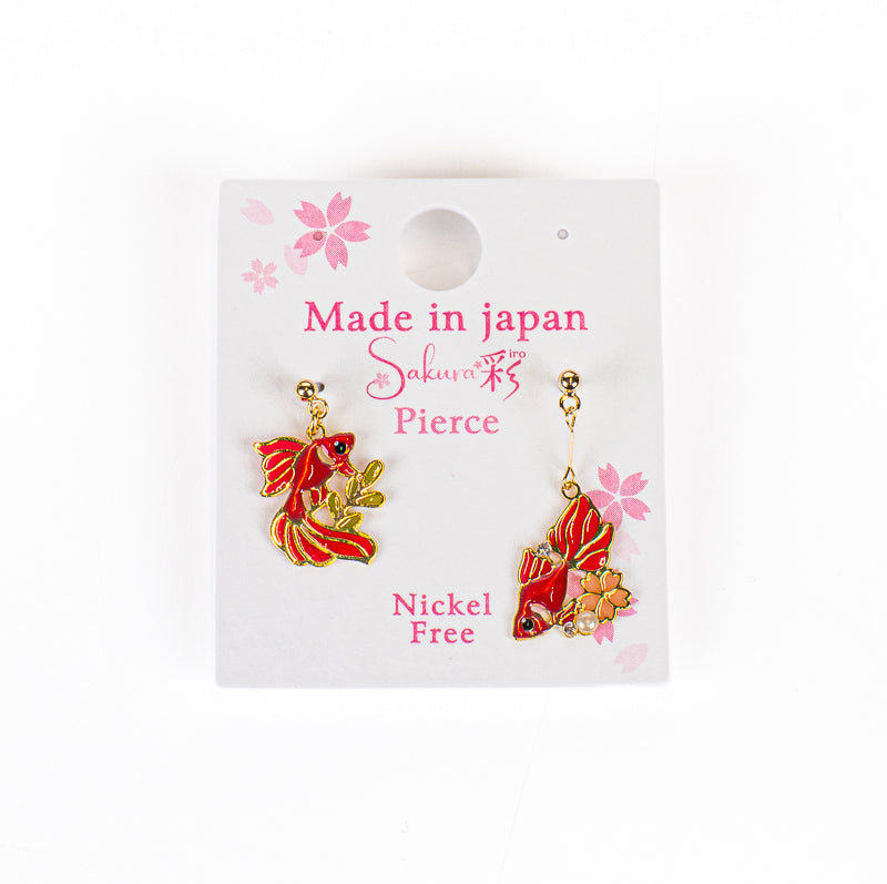 Pendientes japoneses con peces rojos «Kingyo»