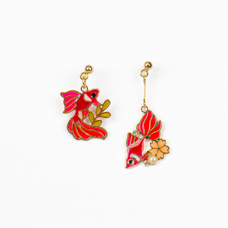 Pendientes japoneses con peces rojos «Kingyo»