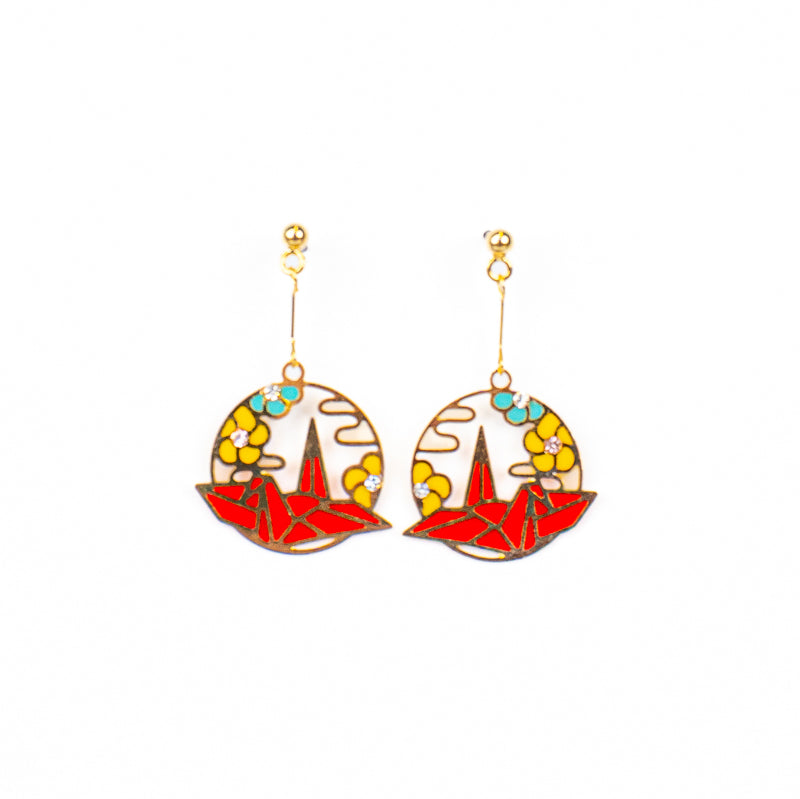 Pendientes japoneses Orizuru Origami rojos