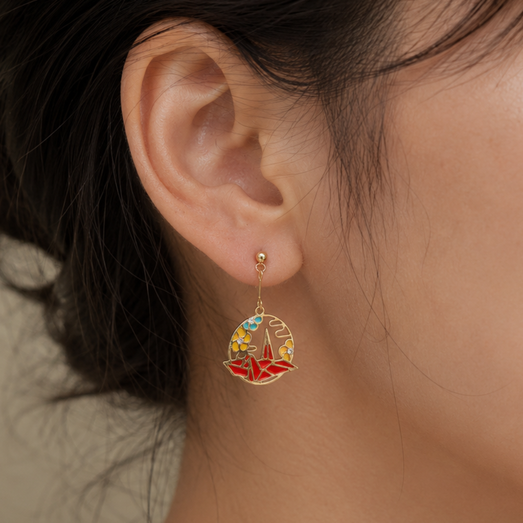 Pendientes japoneses Orizuru Origami rojos