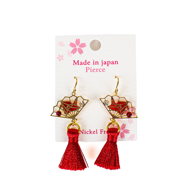 Pendientes japoneses Sensu y pompones rojos