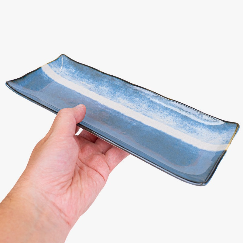 Plato japonés rectangular azul