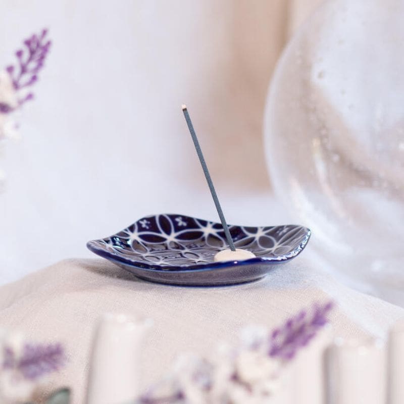 Porta Incienso Cerámica Azul Diseño Shippoh