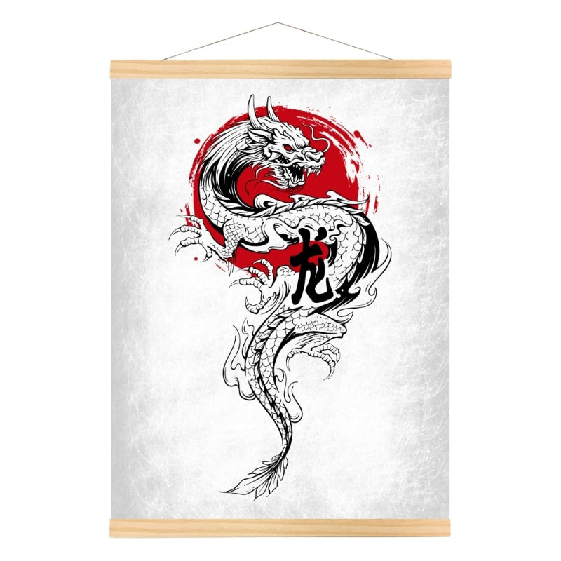 Póster Japonés Dragón y Sol A3