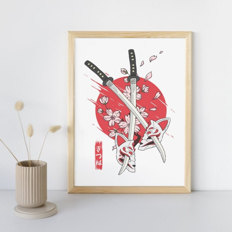 Póster Japonés Kitsune & Katana A3