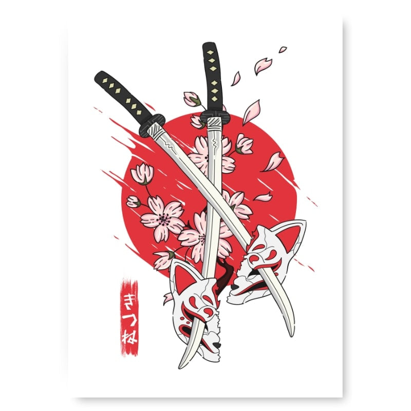 Póster Japonés Kitsune & Katana A3