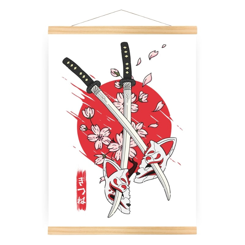 Póster Japonés Kitsune & Katana A3