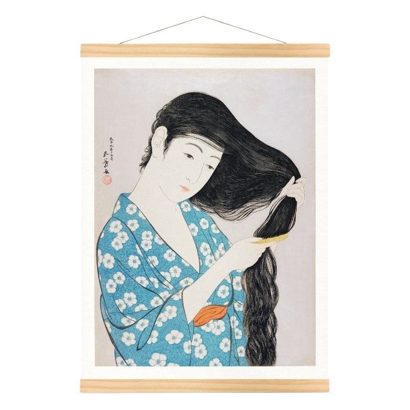 Póster Japonés Mujer Peine A3