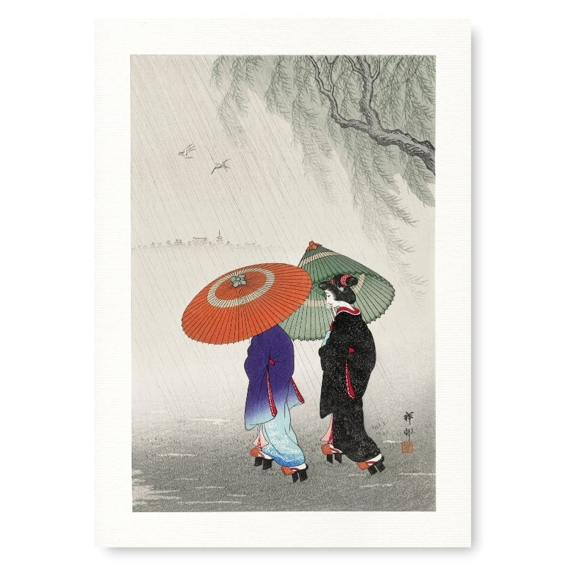 Póster Japonés Mujeres Bajo la Lluvia A3