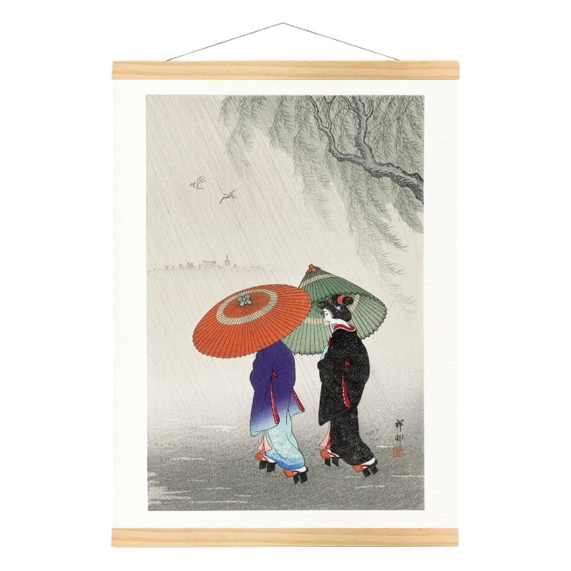 Póster Japonés Mujeres Bajo la Lluvia A3