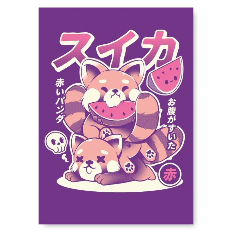 Póster Japonés Panda Rojo A3