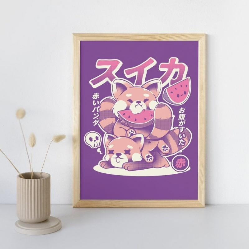 Póster Japonés Panda Rojo A3