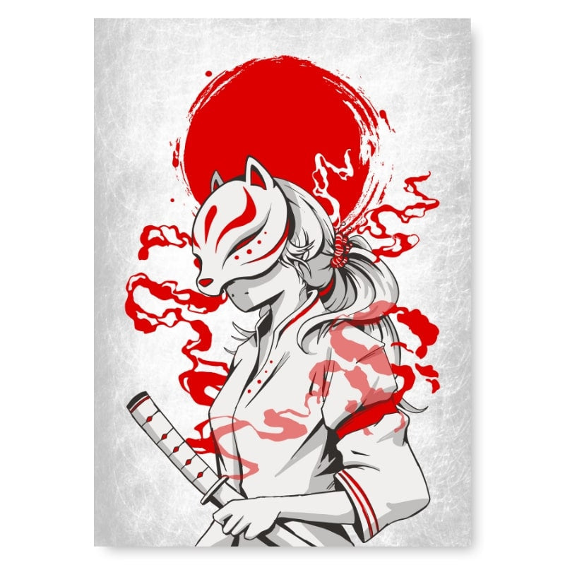 Póster Japonés Samurái Kitsune A3