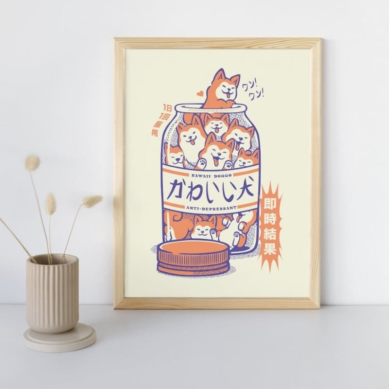 Póster Japonés Shiba Alegría A3