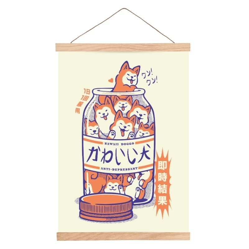 Póster Japonés Shiba Alegría A3