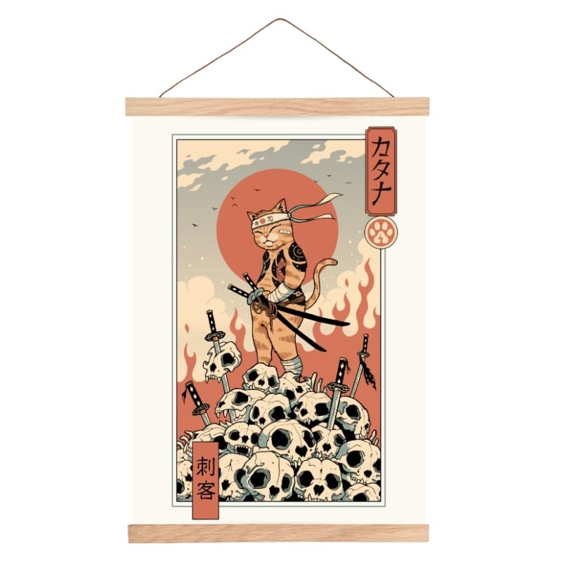 Póster Japonés Ukiyo-e Gato Samurái A3