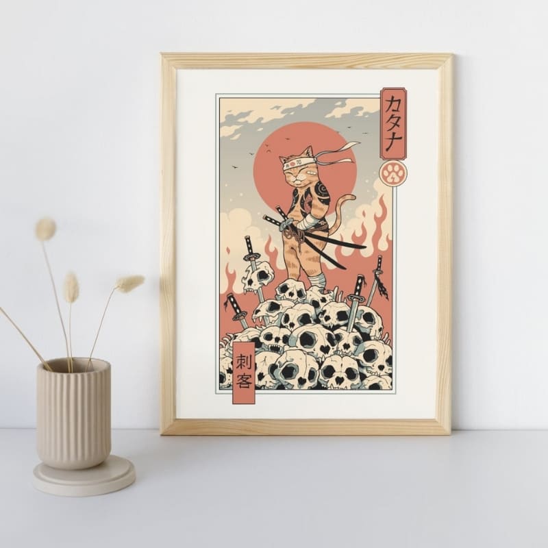Póster Japonés Ukiyo-e Gato Samurái A3
