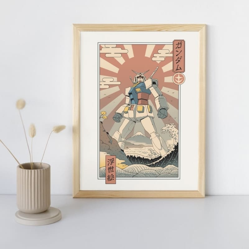 Póster Japonés Ukiyo-e Gundam & Fuji A3