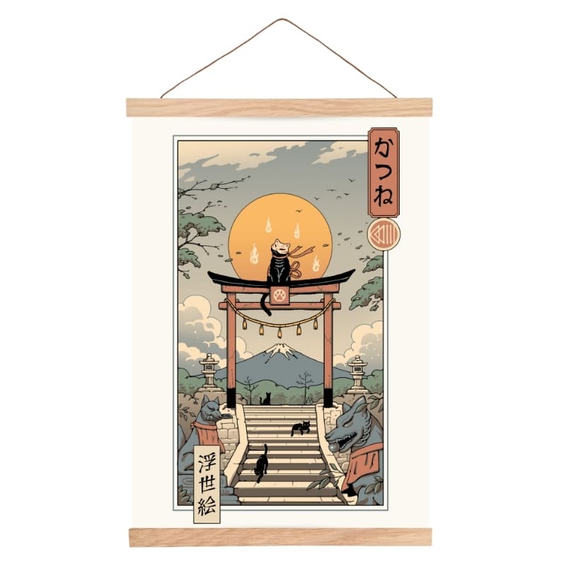 Póster Japonés Ukiyo-e Neko Inari A3