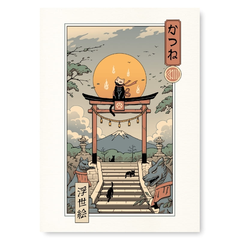 Póster Japonés Ukiyo-e Neko Inari A3