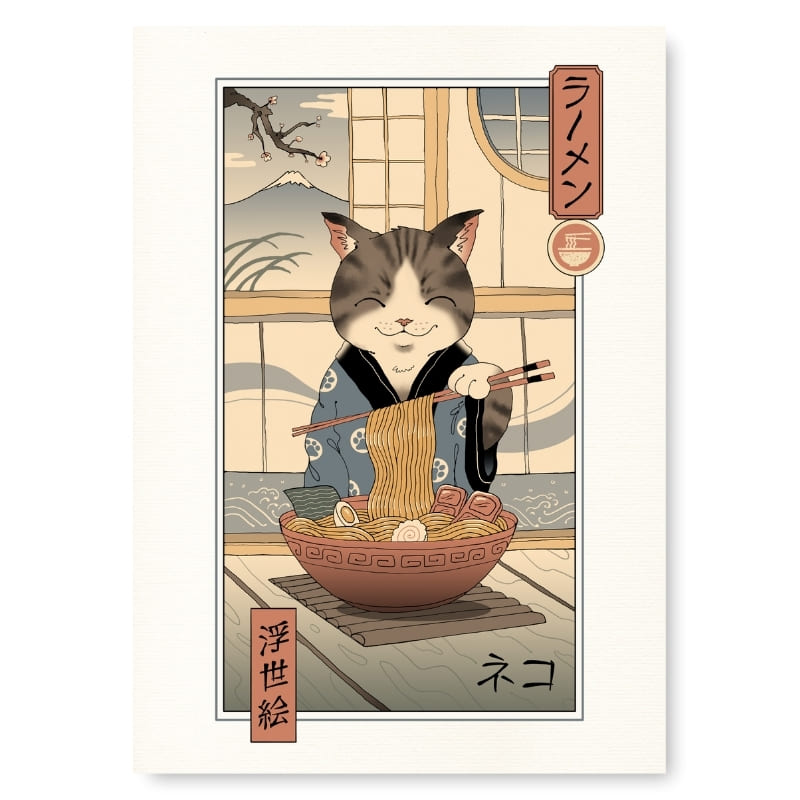 Póster Japonés Ukiyo-e Neko Ramen A3