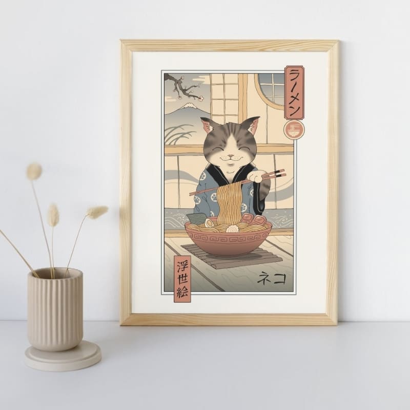 Póster Japonés Ukiyo-e Neko Ramen A3