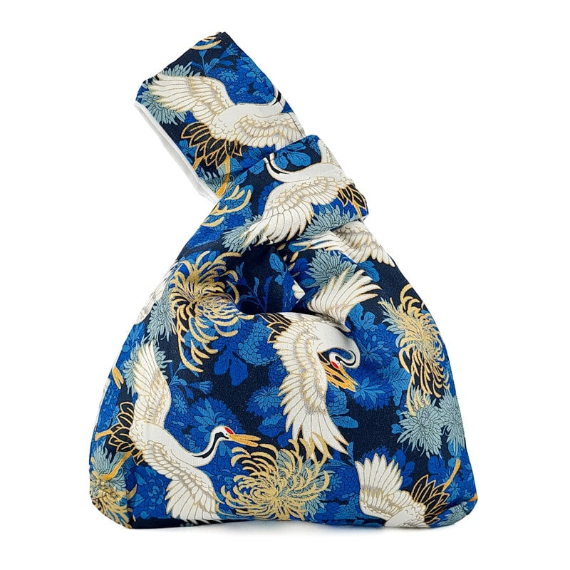 Bolso japonés con estampado de grullas azules