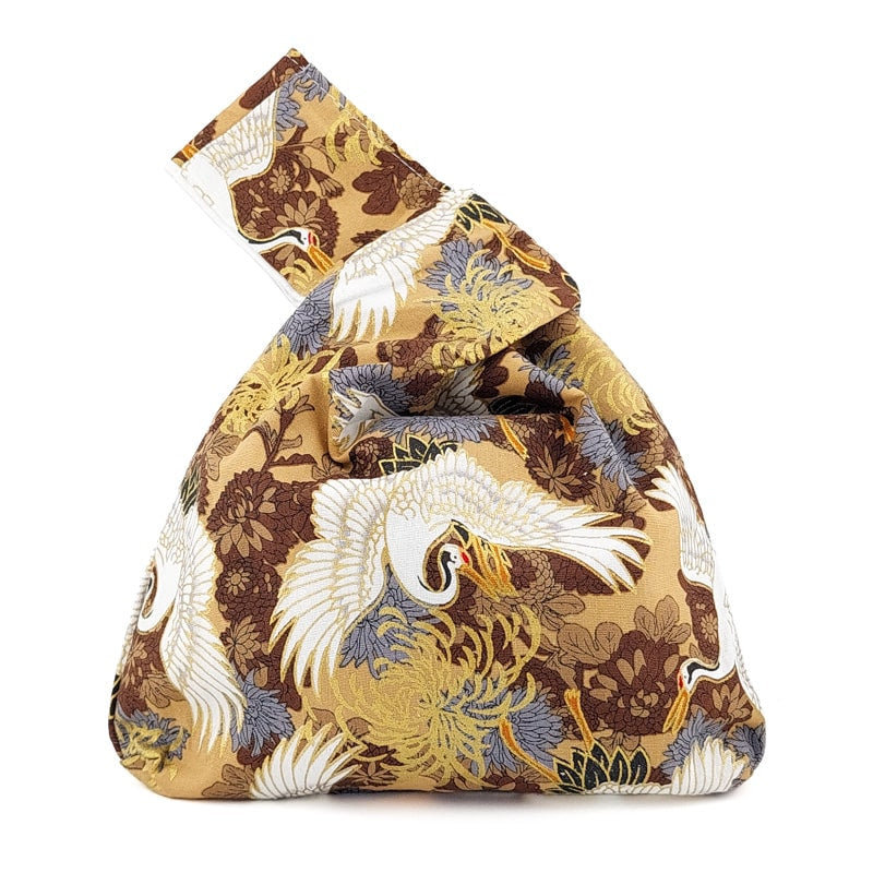 Bolso japonés con estampado de grullas doradas