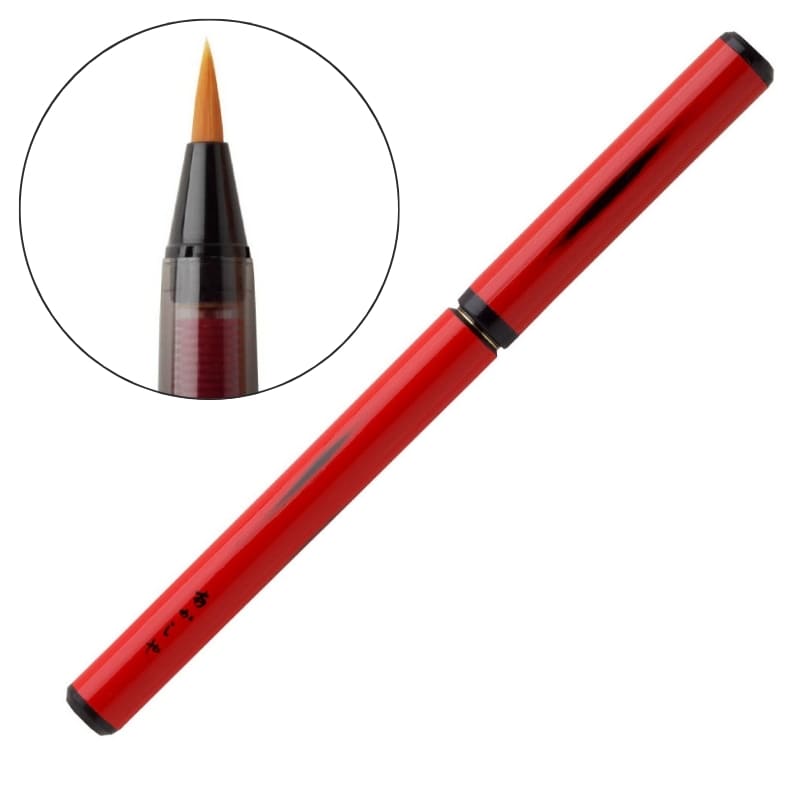 Cepillo de bambú lacado en rojo y caja de madera