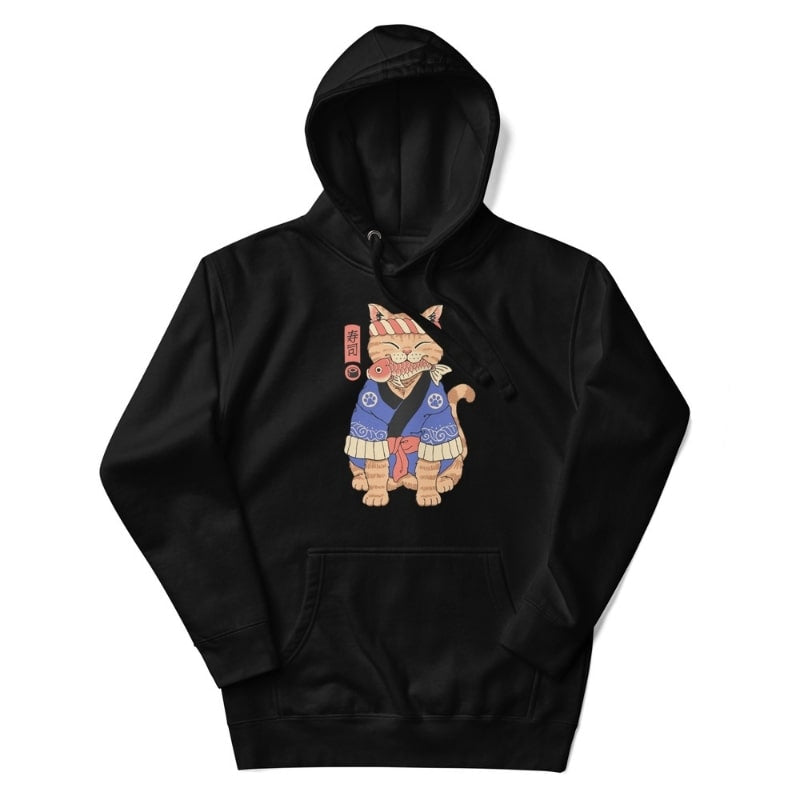 Sudadera Japonesa Neko Maestro Sushi S / Negro