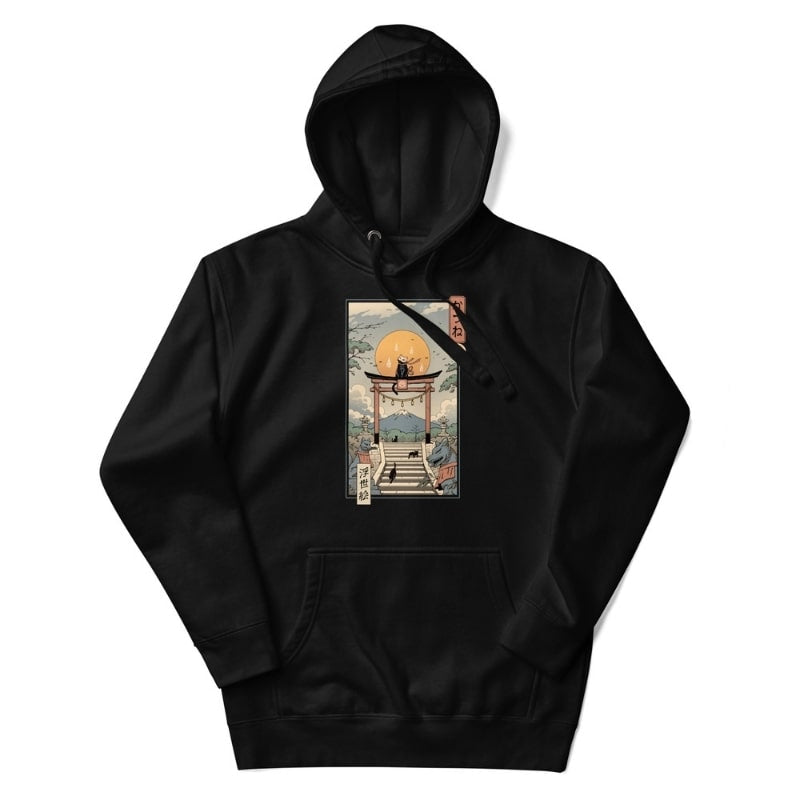 Sudadera Japonesa Ukiyo-e Neko Inari S / Negro