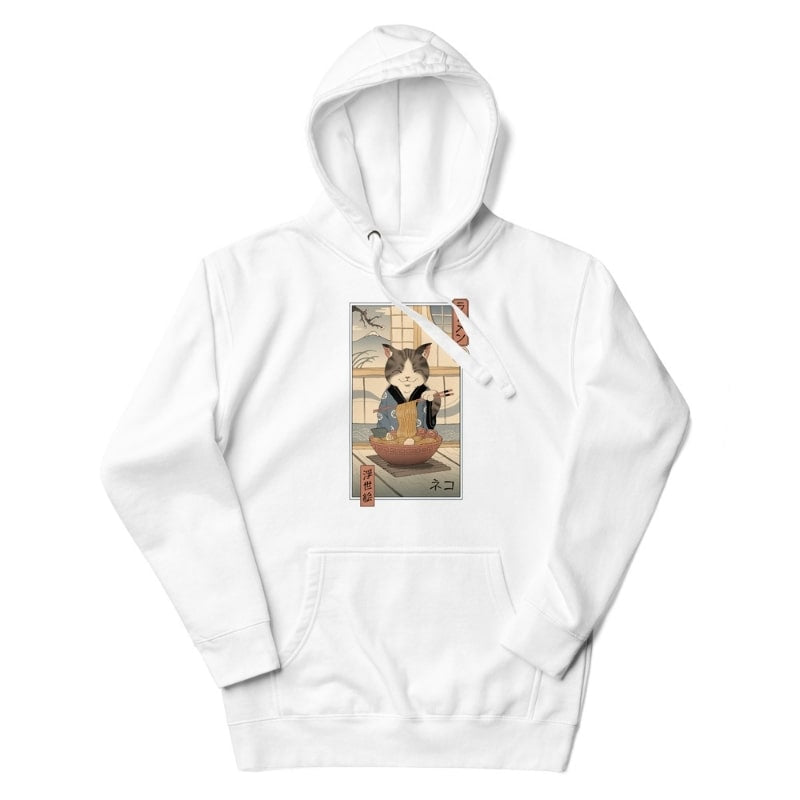 Sudadera Japonesa Ukiyo-e Neko Ramen S / Blanco