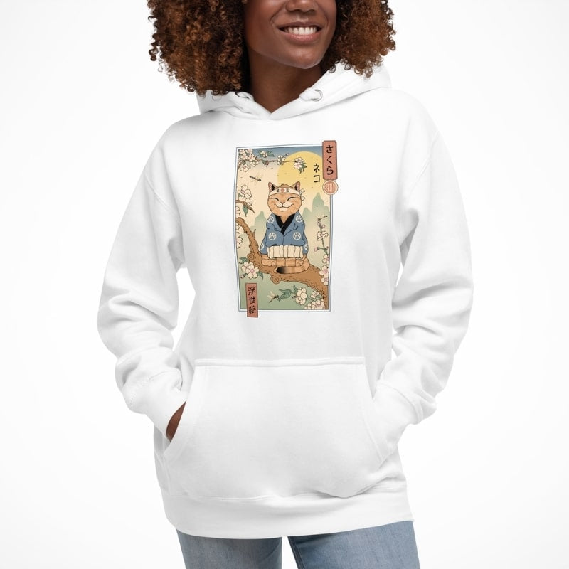 Sudadera Japonesa Ukiyo-e Neko Sakura